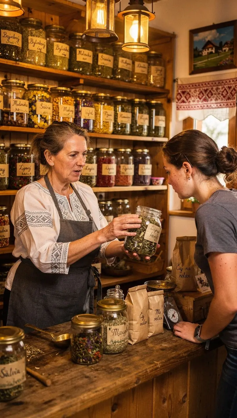 Tradičný slovenský čajový set so starožitným dizajnom na slnečnej terase